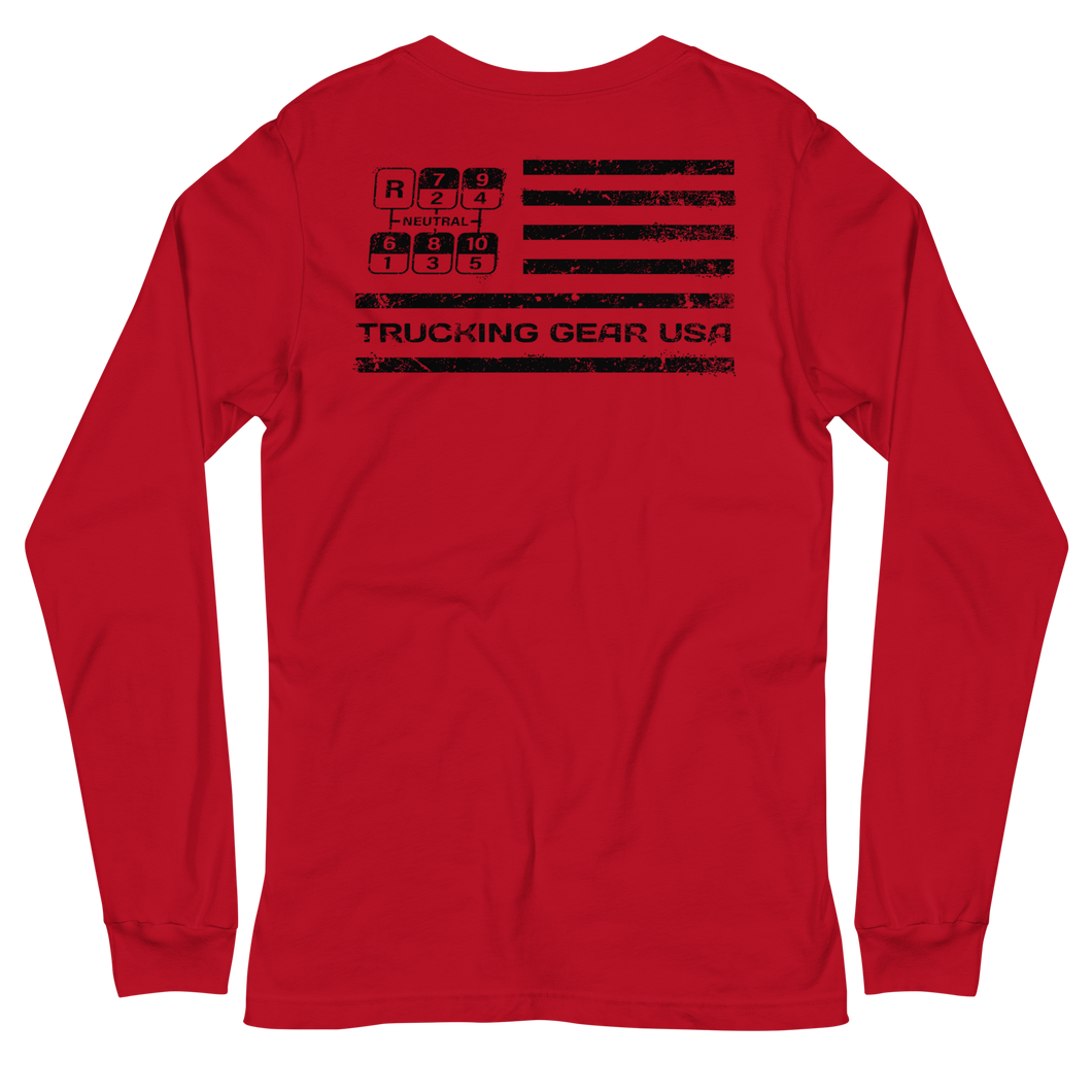 Trucking Gear USA Flag With Gear Diagram Long Sleeve T-Shirt