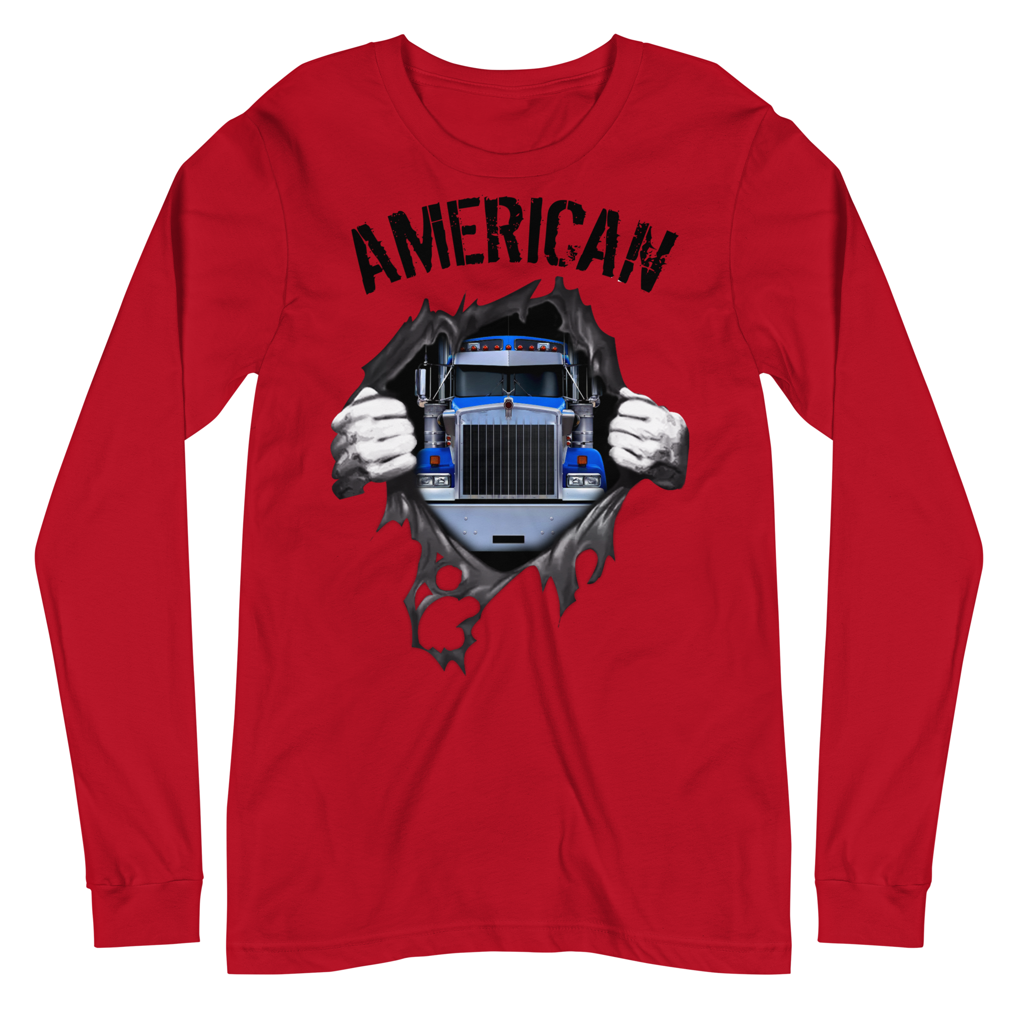 American Trucker Kenworth Semi Chest Pulled Open Long Sleeve T-Shirt
